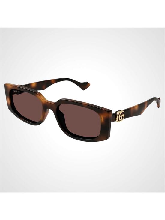NEW GUCCI Sunglasses Brown 55-18-140 New Rectangle Havana Tortoise Gold GG Metal main image 8